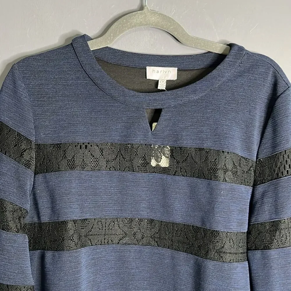 Anthropologie Harlyn Navy Blue Black Lace Long Sleeve Top Medium